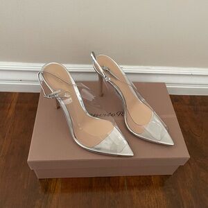 Authentic Gianvito Rossi silver/clear high heel shoes